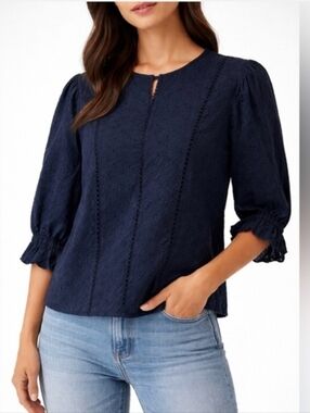 INC navy eyelet blouse medium